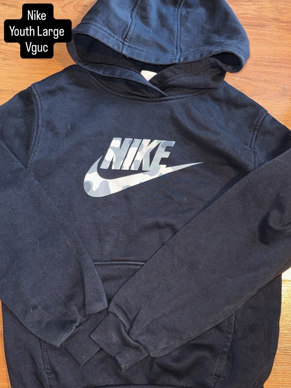 Nike Youth Black Crewneck Hoodie with Camo Logo